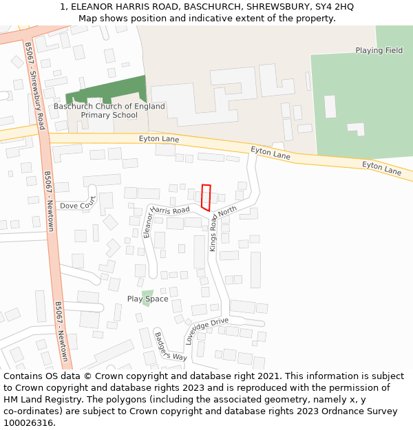 1, ELEANOR HARRIS ROAD, BASCHURCH, SHREWSBURY, SY4 2HQ: Location map and indicative extent of plot