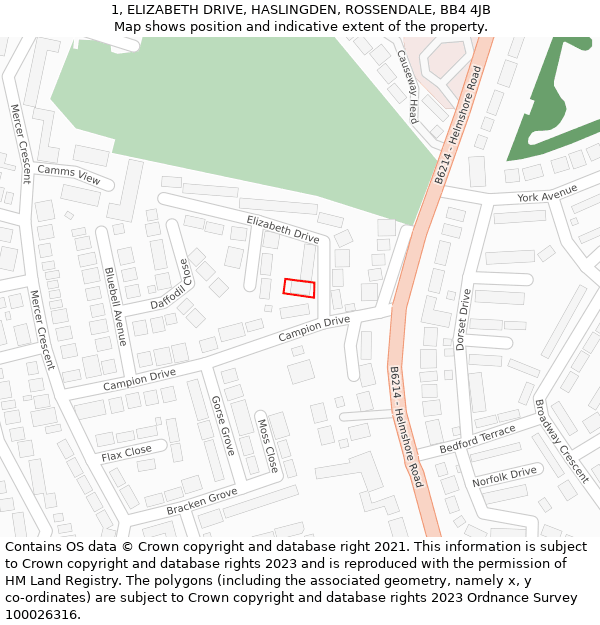 1, ELIZABETH DRIVE, HASLINGDEN, ROSSENDALE, BB4 4JB: Location map and indicative extent of plot