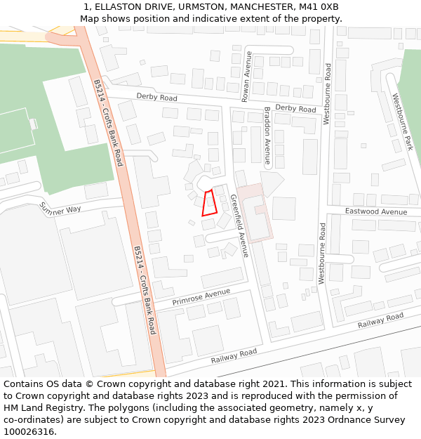 1, ELLASTON DRIVE, URMSTON, MANCHESTER, M41 0XB: Location map and indicative extent of plot