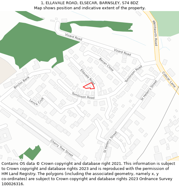 1, ELLAVALE ROAD, ELSECAR, BARNSLEY, S74 8DZ: Location map and indicative extent of plot