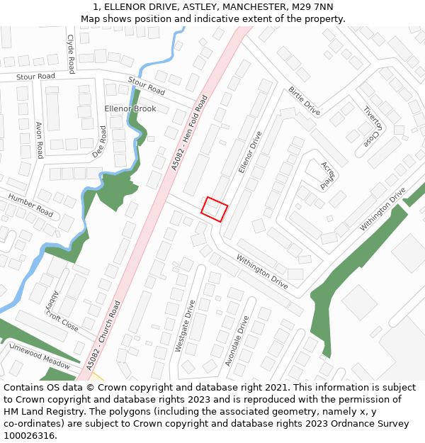 1, ELLENOR DRIVE, ASTLEY, MANCHESTER, M29 7NN: Location map and indicative extent of plot