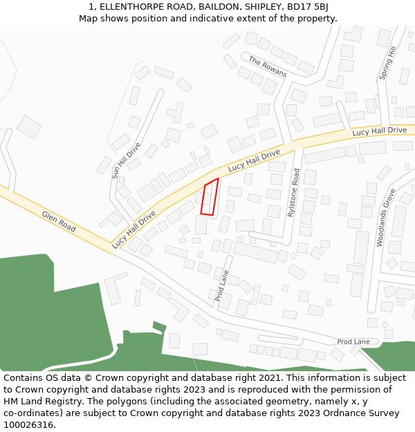 1, ELLENTHORPE ROAD, BAILDON, SHIPLEY, BD17 5BJ: Location map and indicative extent of plot