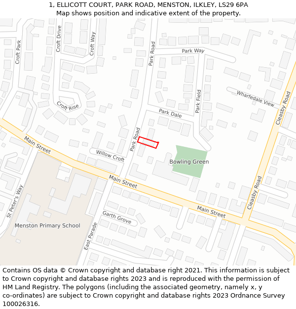 1, ELLICOTT COURT, PARK ROAD, MENSTON, ILKLEY, LS29 6PA: Location map and indicative extent of plot