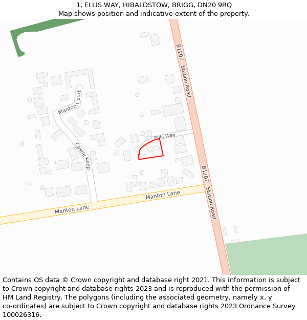 1, ELLIS WAY, HIBALDSTOW, BRIGG, DN20 9RQ: Location map and indicative extent of plot