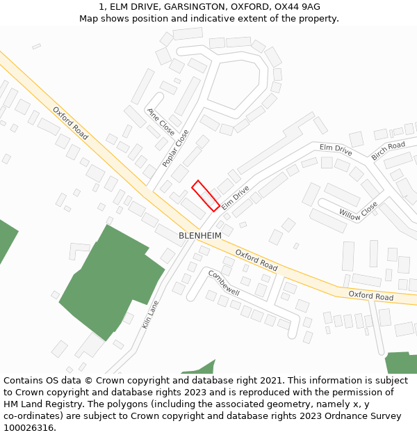 1, ELM DRIVE, GARSINGTON, OXFORD, OX44 9AG: Location map and indicative extent of plot