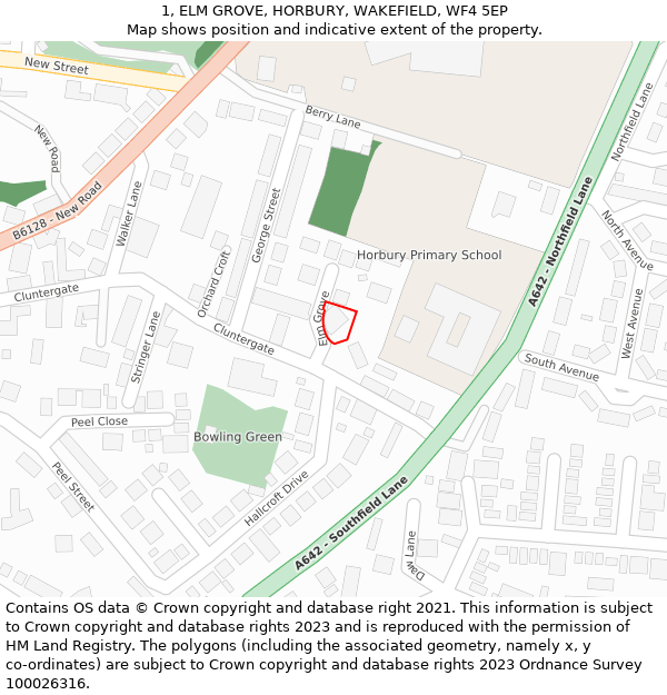 1, ELM GROVE, HORBURY, WAKEFIELD, WF4 5EP: Location map and indicative extent of plot