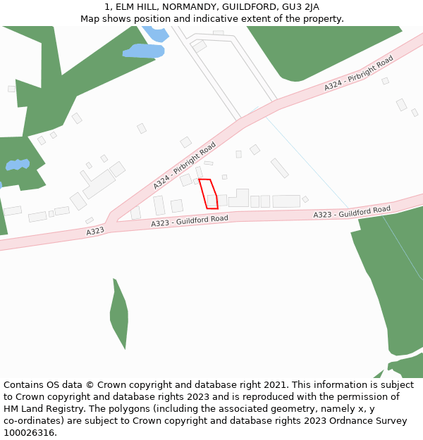 1, ELM HILL, NORMANDY, GUILDFORD, GU3 2JA: Location map and indicative extent of plot