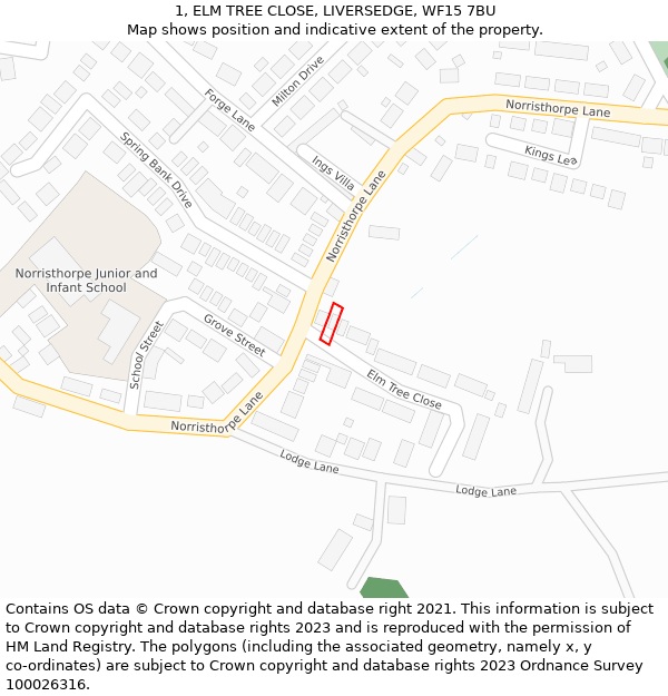 1, ELM TREE CLOSE, LIVERSEDGE, WF15 7BU: Location map and indicative extent of plot