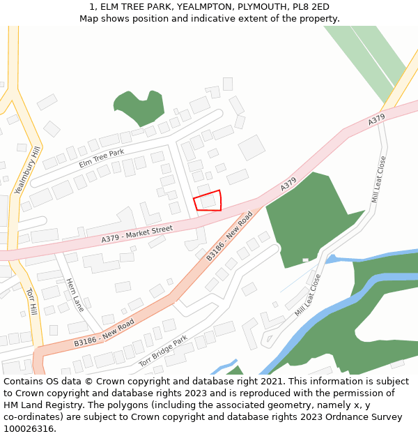 1, ELM TREE PARK, YEALMPTON, PLYMOUTH, PL8 2ED: Location map and indicative extent of plot