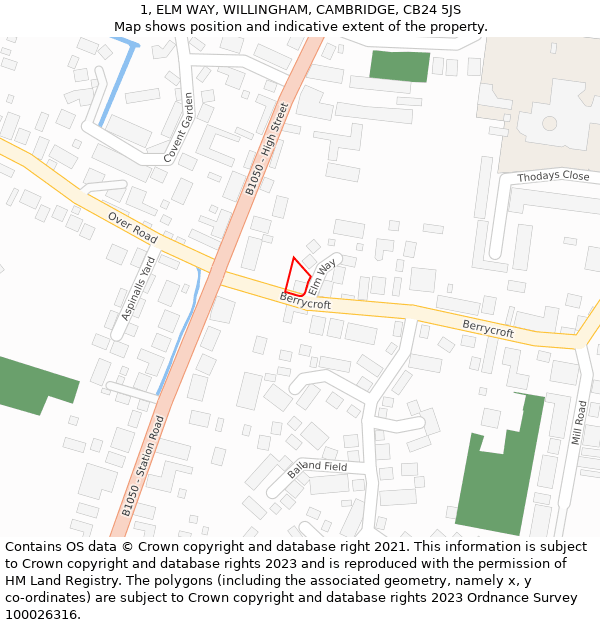 1, ELM WAY, WILLINGHAM, CAMBRIDGE, CB24 5JS: Location map and indicative extent of plot