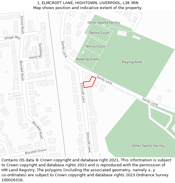 1, ELMCROFT LANE, HIGHTOWN, LIVERPOOL, L38 3RN: Location map and indicative extent of plot