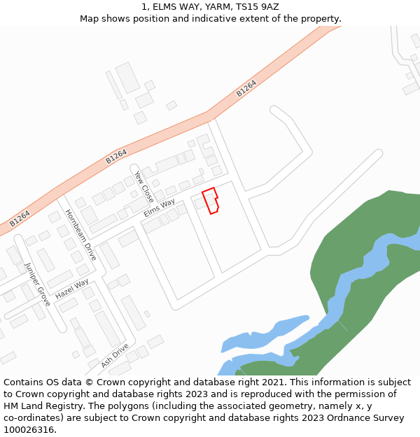 1, ELMS WAY, YARM, TS15 9AZ: Location map and indicative extent of plot