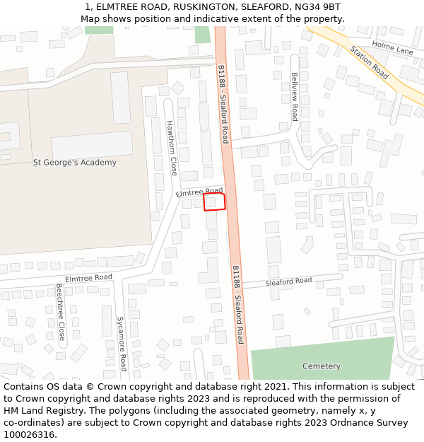 1, ELMTREE ROAD, RUSKINGTON, SLEAFORD, NG34 9BT: Location map and indicative extent of plot