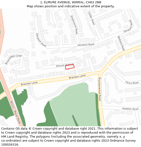 1, ELMURE AVENUE, WIRRAL, CH63 2NB: Location map and indicative extent of plot