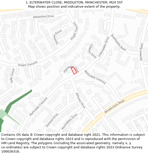 1, ELTERWATER CLOSE, MIDDLETON, MANCHESTER, M24 5ST: Location map and indicative extent of plot