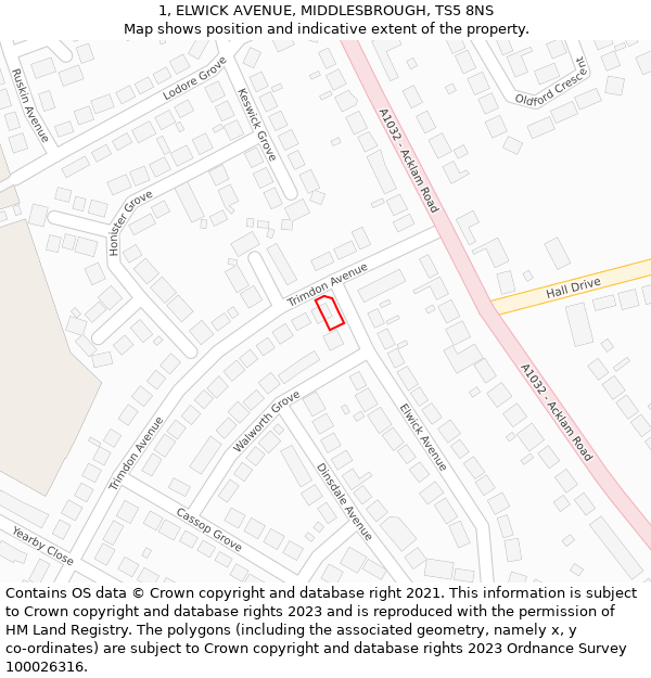 1, ELWICK AVENUE, MIDDLESBROUGH, TS5 8NS: Location map and indicative extent of plot