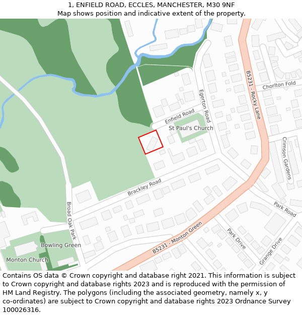 1, ENFIELD ROAD, ECCLES, MANCHESTER, M30 9NF: Location map and indicative extent of plot