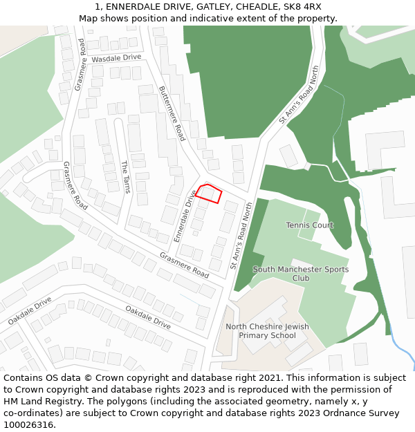 1, ENNERDALE DRIVE, GATLEY, CHEADLE, SK8 4RX: Location map and indicative extent of plot