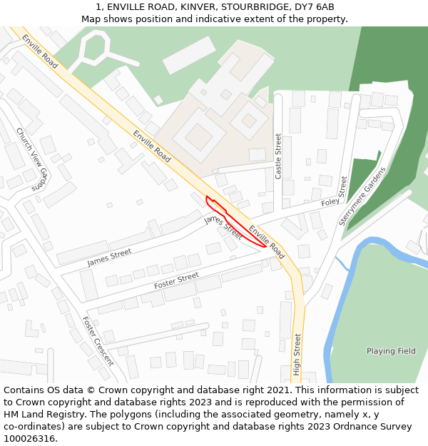 1, ENVILLE ROAD, KINVER, STOURBRIDGE, DY7 6AB: Location map and indicative extent of plot