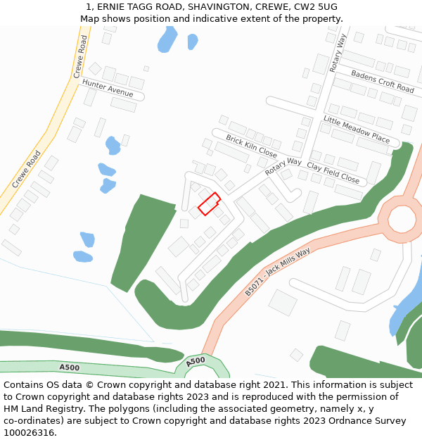 1, ERNIE TAGG ROAD, SHAVINGTON, CREWE, CW2 5UG: Location map and indicative extent of plot