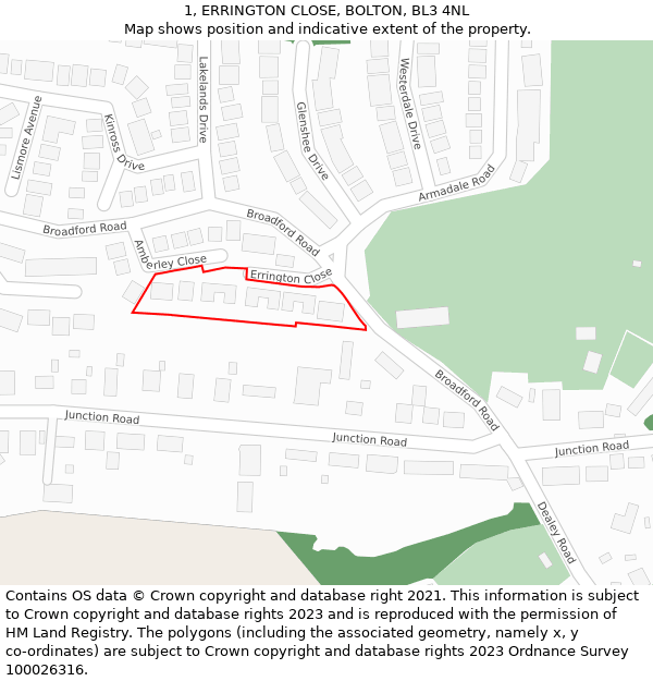 1, ERRINGTON CLOSE, BOLTON, BL3 4NL: Location map and indicative extent of plot