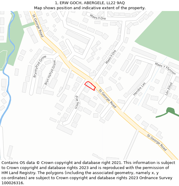 1, ERW GOCH, ABERGELE, LL22 9AQ: Location map and indicative extent of plot