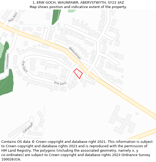 1, ERW GOCH, WAUNFAWR, ABERYSTWYTH, SY23 3AZ: Location map and indicative extent of plot