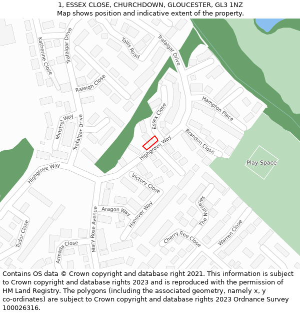 1, ESSEX CLOSE, CHURCHDOWN, GLOUCESTER, GL3 1NZ: Location map and indicative extent of plot