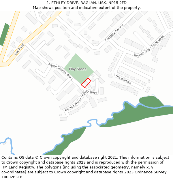 1, ETHLEY DRIVE, RAGLAN, USK, NP15 2FD: Location map and indicative extent of plot