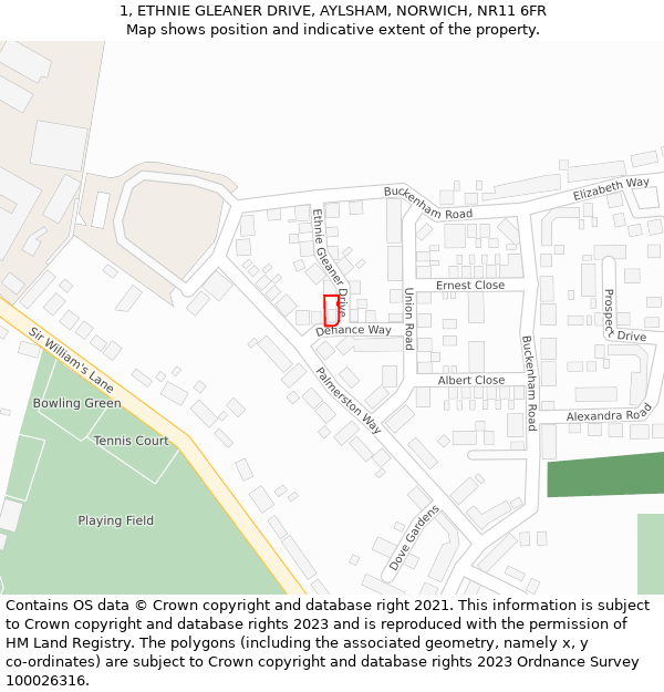 1, ETHNIE GLEANER DRIVE, AYLSHAM, NORWICH, NR11 6FR: Location map and indicative extent of plot