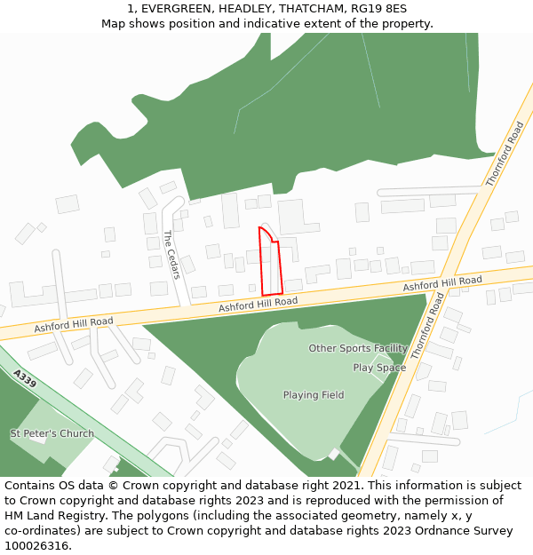 1, EVERGREEN, HEADLEY, THATCHAM, RG19 8ES: Location map and indicative extent of plot