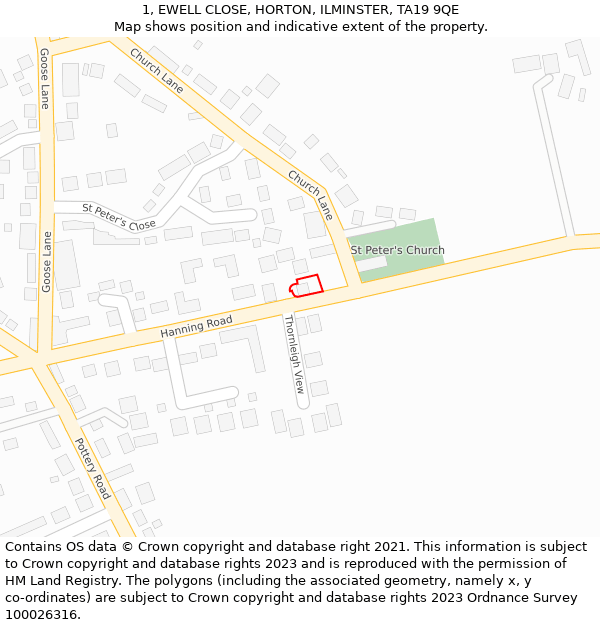 1, EWELL CLOSE, HORTON, ILMINSTER, TA19 9QE: Location map and indicative extent of plot