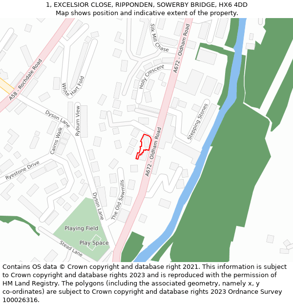 1, EXCELSIOR CLOSE, RIPPONDEN, SOWERBY BRIDGE, HX6 4DD: Location map and indicative extent of plot