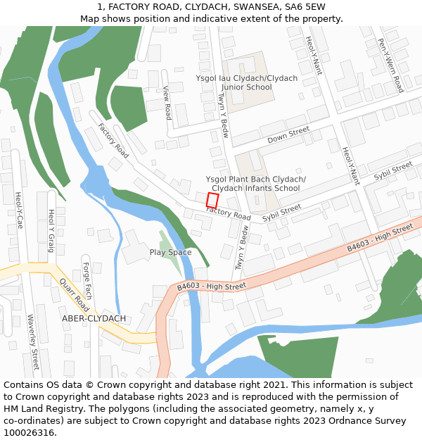 1, FACTORY ROAD, CLYDACH, SWANSEA, SA6 5EW: Location map and indicative extent of plot