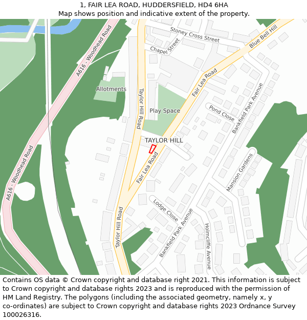 1, FAIR LEA ROAD, HUDDERSFIELD, HD4 6HA: Location map and indicative extent of plot