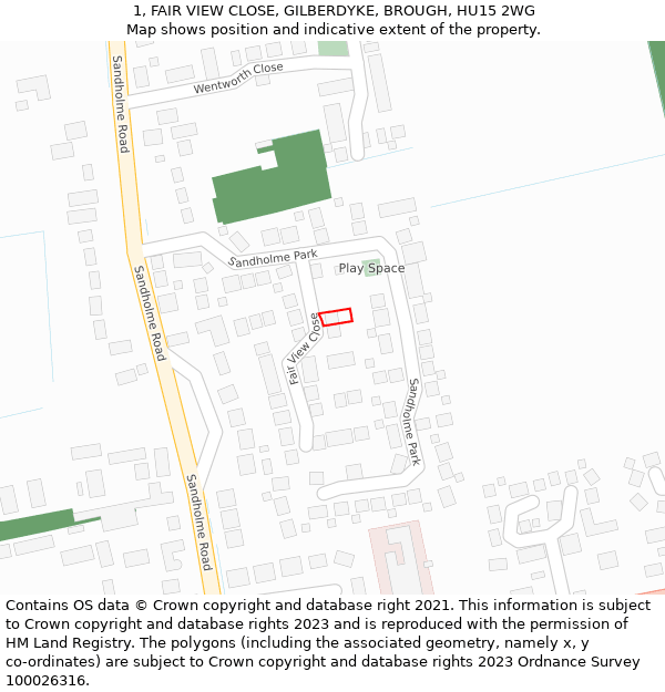 1, FAIR VIEW CLOSE, GILBERDYKE, BROUGH, HU15 2WG: Location map and indicative extent of plot