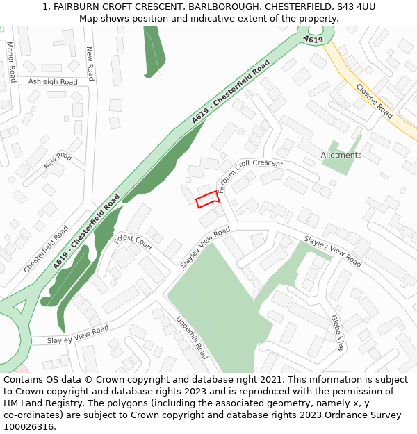 1, FAIRBURN CROFT CRESCENT, BARLBOROUGH, CHESTERFIELD, S43 4UU: Location map and indicative extent of plot