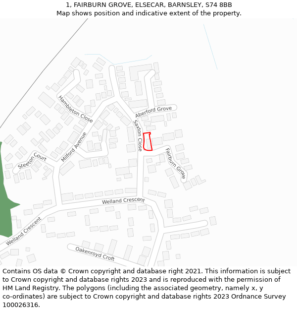 1, FAIRBURN GROVE, ELSECAR, BARNSLEY, S74 8BB: Location map and indicative extent of plot