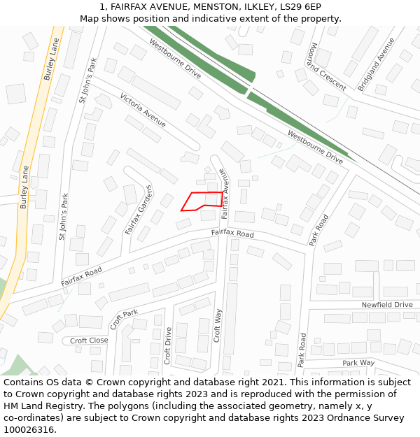 1, FAIRFAX AVENUE, MENSTON, ILKLEY, LS29 6EP: Location map and indicative extent of plot