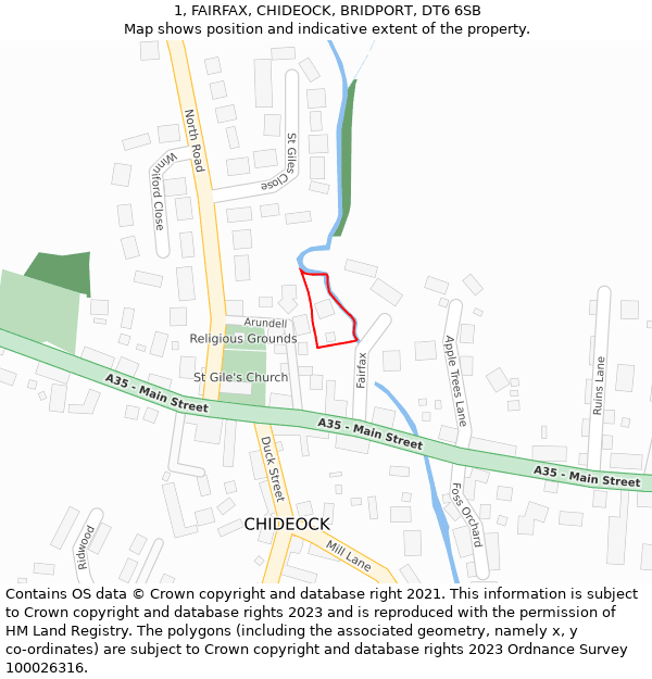 1, FAIRFAX, CHIDEOCK, BRIDPORT, DT6 6SB: Location map and indicative extent of plot