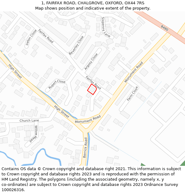 1, FAIRFAX ROAD, CHALGROVE, OXFORD, OX44 7RS: Location map and indicative extent of plot