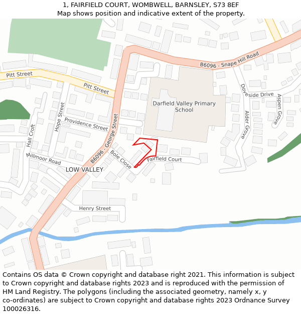 1, FAIRFIELD COURT, WOMBWELL, BARNSLEY, S73 8EF: Location map and indicative extent of plot