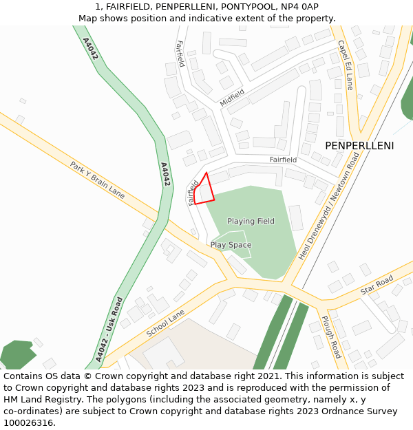 1, FAIRFIELD, PENPERLLENI, PONTYPOOL, NP4 0AP: Location map and indicative extent of plot