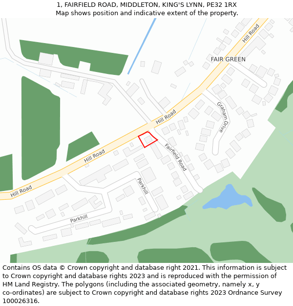 1, FAIRFIELD ROAD, MIDDLETON, KING'S LYNN, PE32 1RX: Location map and indicative extent of plot