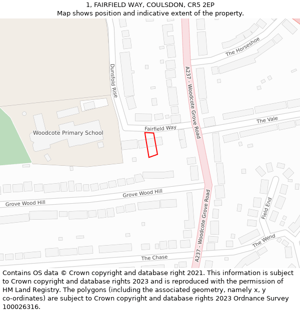 1, FAIRFIELD WAY, COULSDON, CR5 2EP: Location map and indicative extent of plot