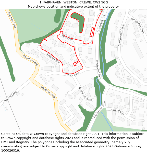 1, FAIRHAVEN, WESTON, CREWE, CW2 5GG: Location map and indicative extent of plot