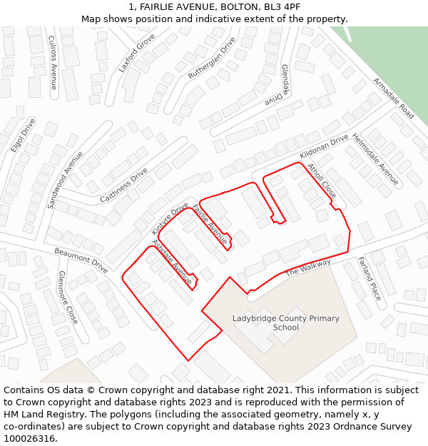 1, FAIRLIE AVENUE, BOLTON, BL3 4PF: Location map and indicative extent of plot