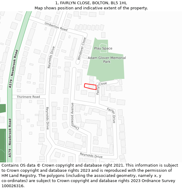 1, FAIRLYN CLOSE, BOLTON, BL5 1HL: Location map and indicative extent of plot