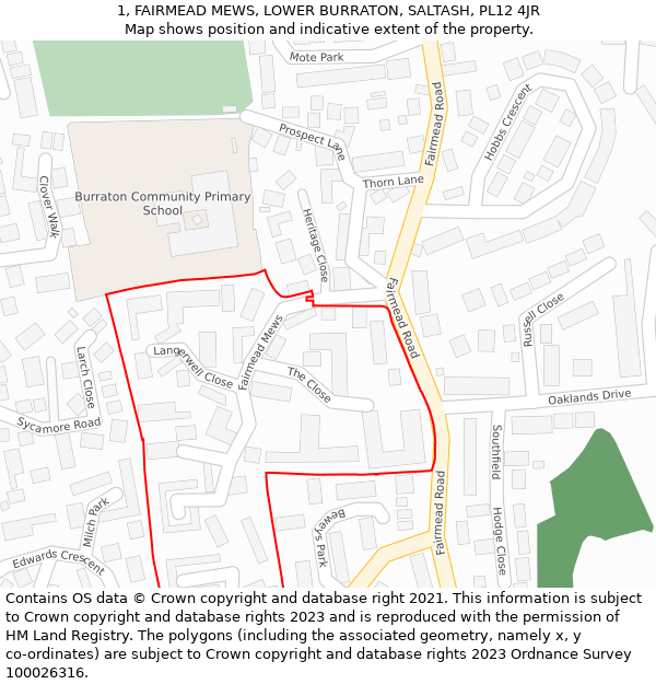 1, FAIRMEAD MEWS, LOWER BURRATON, SALTASH, PL12 4JR: Location map and indicative extent of plot