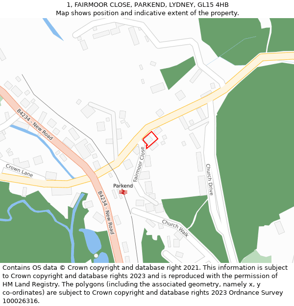 1, FAIRMOOR CLOSE, PARKEND, LYDNEY, GL15 4HB: Location map and indicative extent of plot